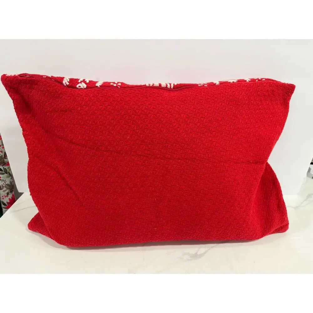 Crate & Barrel Noelle Red Knit Lumbar Pillow Cover 21x14 Hearts Scandi Winter
